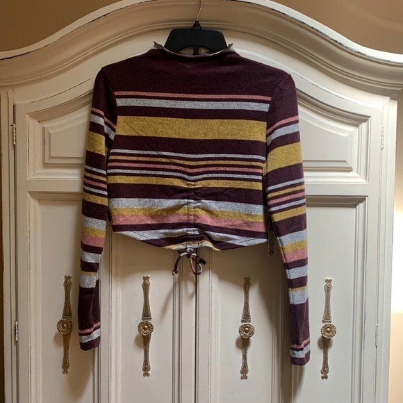 Almost Famous Purple Striped Fleece Long Sleeve Crop Top - Picture 4 of 10